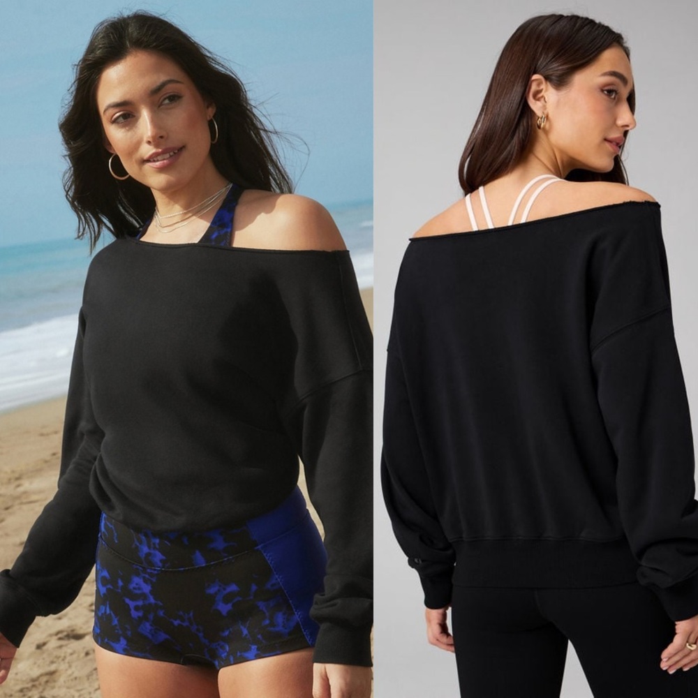Fabletics Year Round Terry Off Shoulder Sweatshirt in Black - M